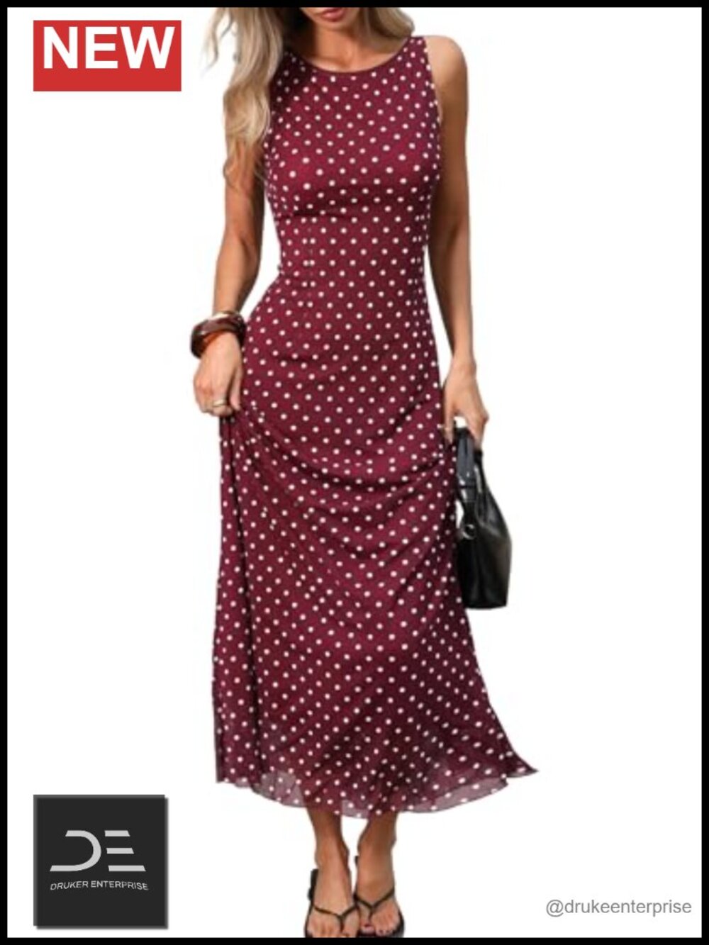 Women's Polka Dot Maxi Tank Dress High-Stretch Mesh Fitted Elegant Long Dress